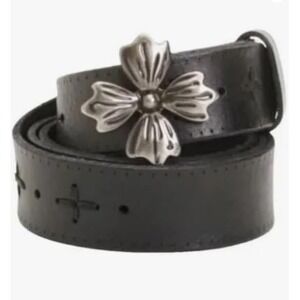 Patricia Nash Black Leather Belt Size Medium – Astrid Style with Floret Buckle